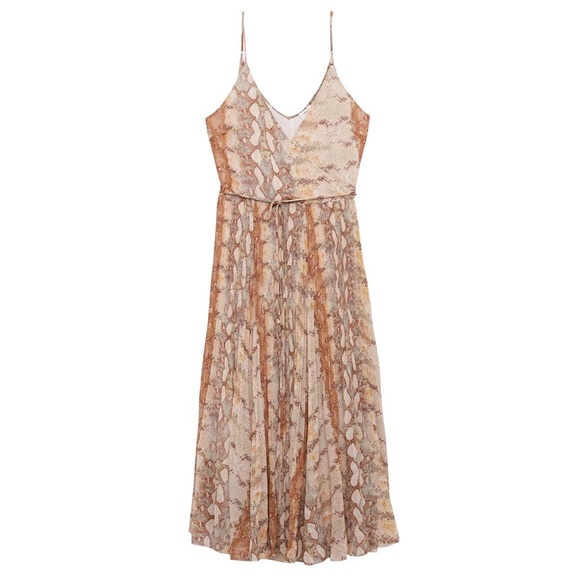 Aritzia Wilfred Pleated Midi Dress Snake Print Neutral Size Small - Picture 5 of 5